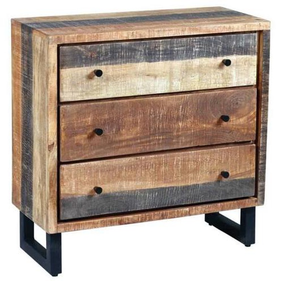 Commode 3 tiroirs Bois massif blanchi - ANZIA - L 80 x l 36 x H 81