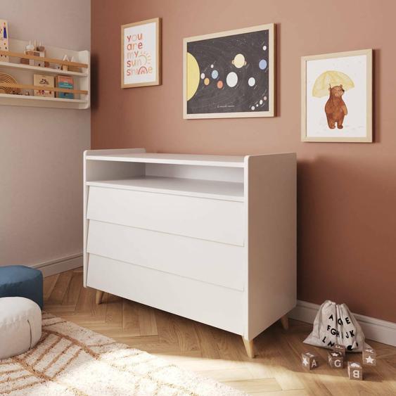 Commode 3 Tiroirs Bois Massif Peter Blanc Et Bois