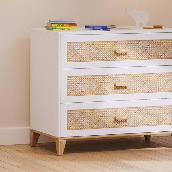 Commode 3 Tiroirs Cannage Rotin Nami Blanc