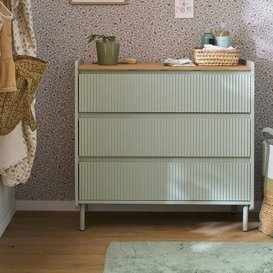 Commode 3 tiroirs Cannelé 42 cm vert