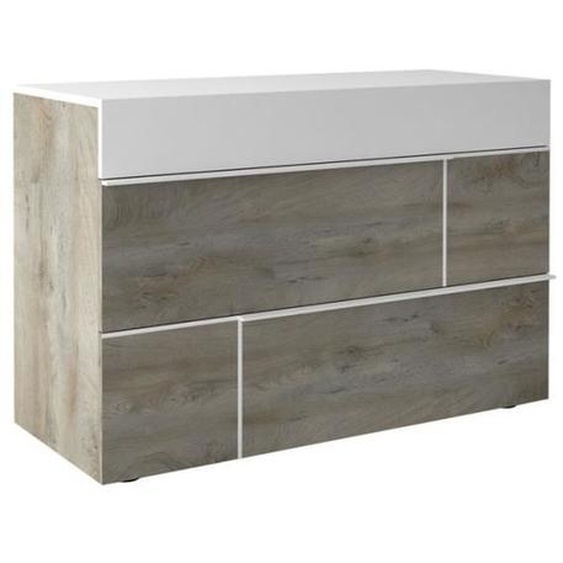 Commode 3 tiroirs Chêne délavé/Blanc mat - FLORINE - L 120 x l 50 x H 85