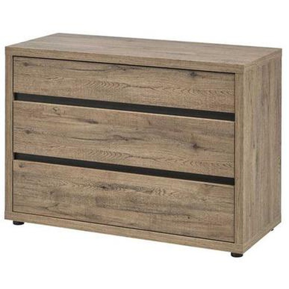 Commode 3 tiroirs Chêne Moyen- NIKITO - L 120 x l 45 x H 74