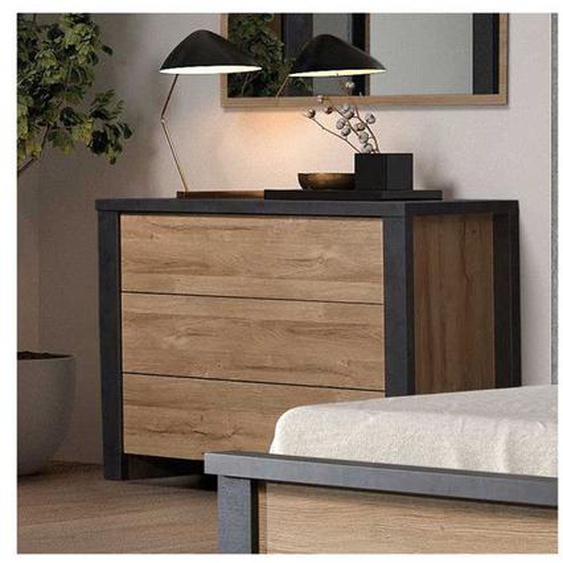Commode 3 tiroirs Chêne naturel/Noir - ZEUS - L 120 x l 48 x H 83