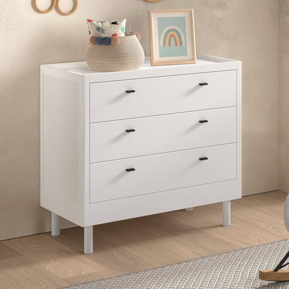 Commode 3 Tiroirs En Hêtre Massif Aubane Blanc