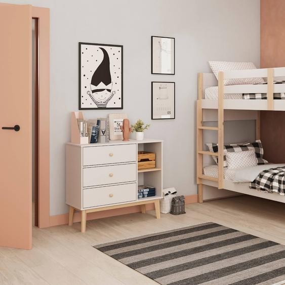 Commode 3 Tiroirs Et 2 Niches - Gamme Simon Blanc