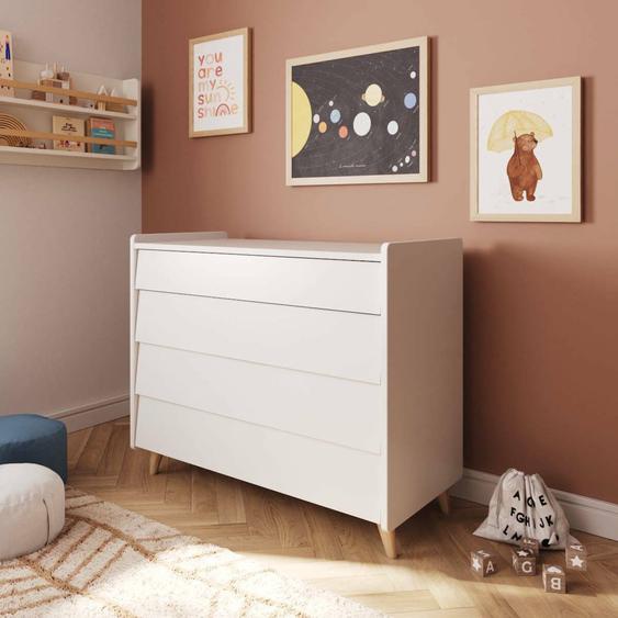 Commode 4 Tiroirs Bois Massif Peter Blanc Et Bois