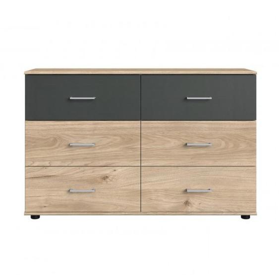 Commode 6 tiroirs ANGIE chêne hickory et graphite