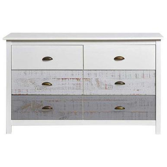 Commode 6 tiroirs Blanc/Gris - SAMY - L 130 x l 45 x H 80