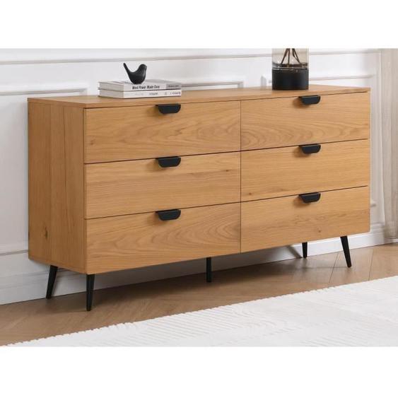 Commode 6 tiroirs - MDF - Coloris : Naturel et noir - SINOLO
