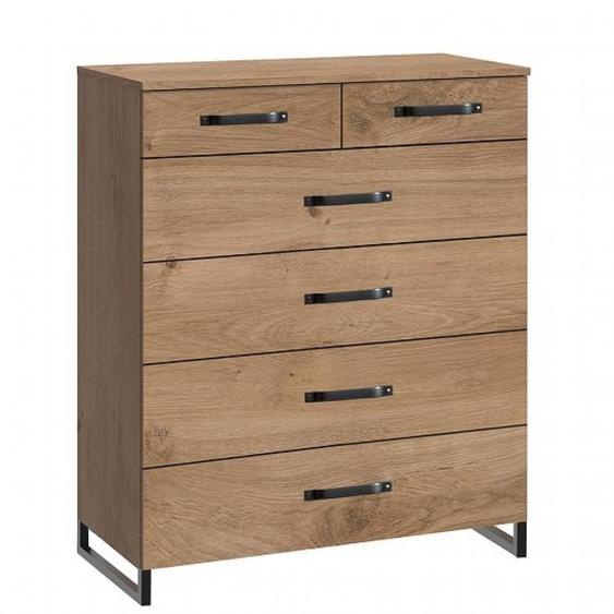 Commode 6 tiroirs style industriel PORTLAND chêne poutre métal