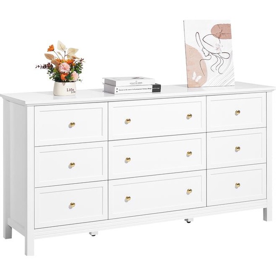 Commode 9 tiroirs VEVOR, commode en bois, commode vintage simple, support TV, étagère de stockage pour le salon, la chambre, lentrée (blanc)