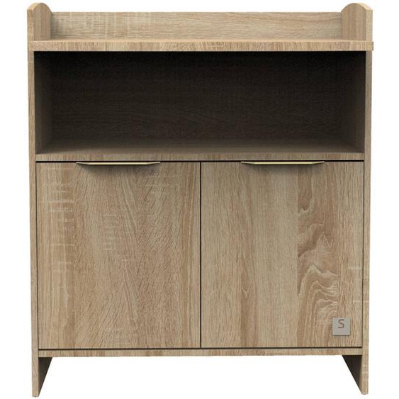 Commode À Langer 2 Portes Et Une Niche Avec Poignées Dorées Décor Chêne Doré - Azur Marron