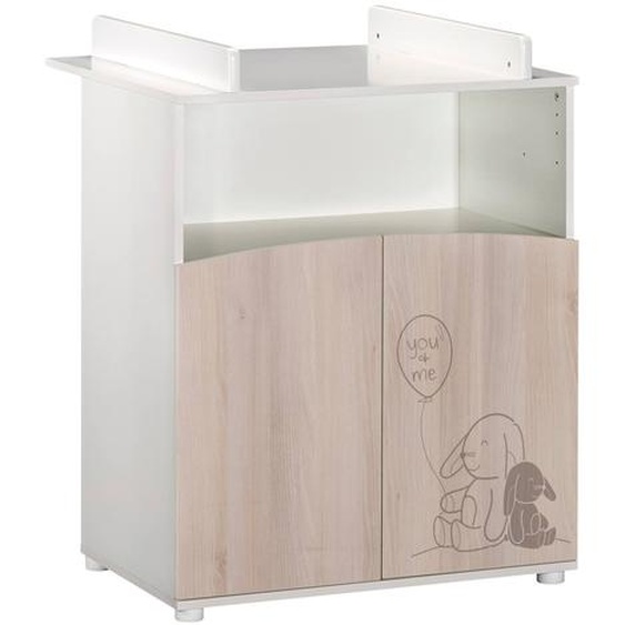 Commode À Langer 2 Portes Et Une Niche Décor Bois - Lapinou Beige