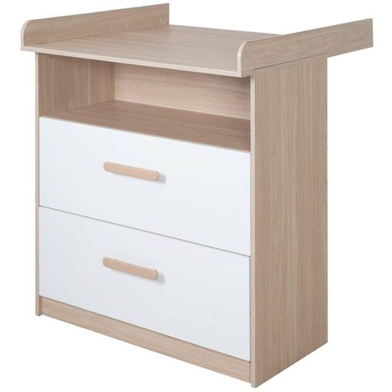 Commode À Langer 2 Tiroirs 1 Niche Cabane Blanc - Chêne