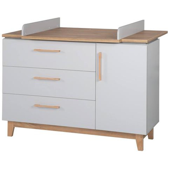 Commode À Langer 3 Tiroirs Et 1 Porte Caro Gris Clair / Chêne Doré