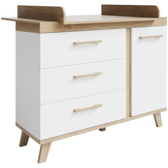Commode À Langer 3 Tiroirs Et 1 Porte Smile Blanc / Chêne Artisan