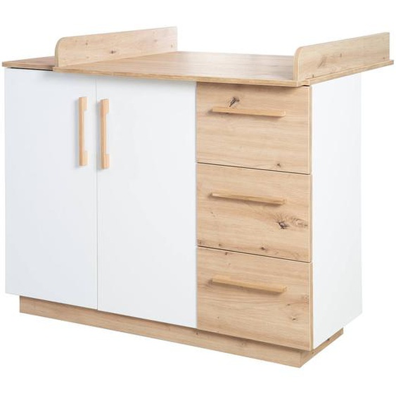 Commode À Langer Évolutive 2 Portes Et 3 Tiroirs Lion Blanc / Chêne Artisan