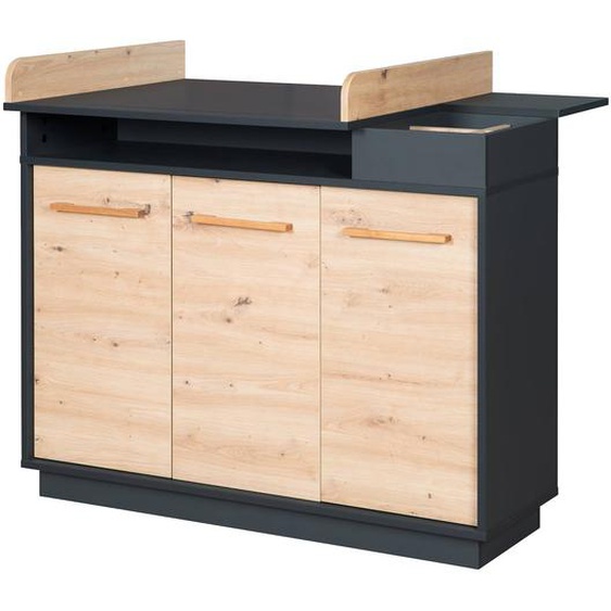 Commode À Langer Évolutive 3 Portes Et Compartiments Ouverts Lenn Gris Anthracite / Chêne Artisa