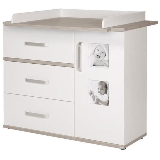 Commode à langer Moritz - ROBA - 3 tiroirs 1 porte - Blanc - Effet bois