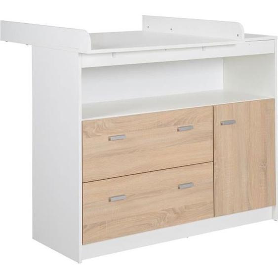 Commode à Langer ROBA Gabriella - 2 Tiroirs, 1 Porte, 1 Compartiment Ouvert - Blanc et Aspect Bois Chêne Sonoma