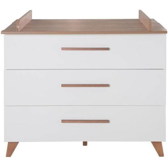 Commode à Langer ROBA - Ole - 3 Tiroirs à Fermeture Douce - Meuble à Langer avec Plan Amovible - Blanc - Chêne Foncé