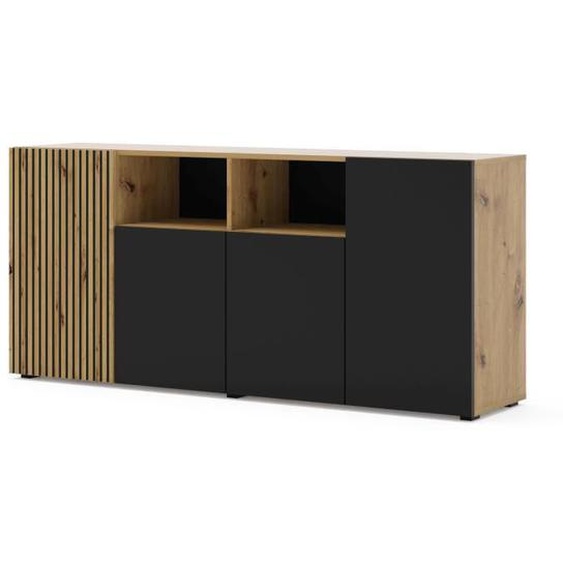 Commode Auris 4D buffet 180 cm chêne artisan / noir mat