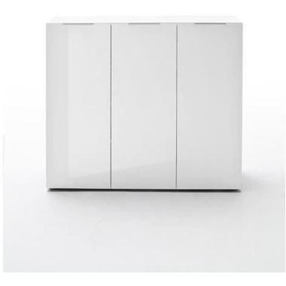 Commode avec 3 portes coloris laque blanc brillant - L120 x H101 x P39 cm