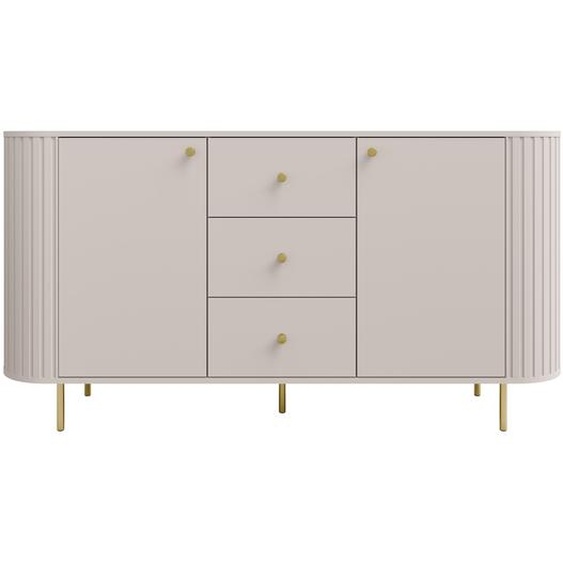 Commode AX LIVING Halay beige, 2 portes et 3 tiroirs Structure rainurée moderne 164,6 cm
