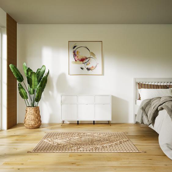 Commode - Blanc avec des pieds dorés, pièce de caractère, sophistiquée, avec tiroir Blanc - 118 x 72 x 34 cm, personnalisable