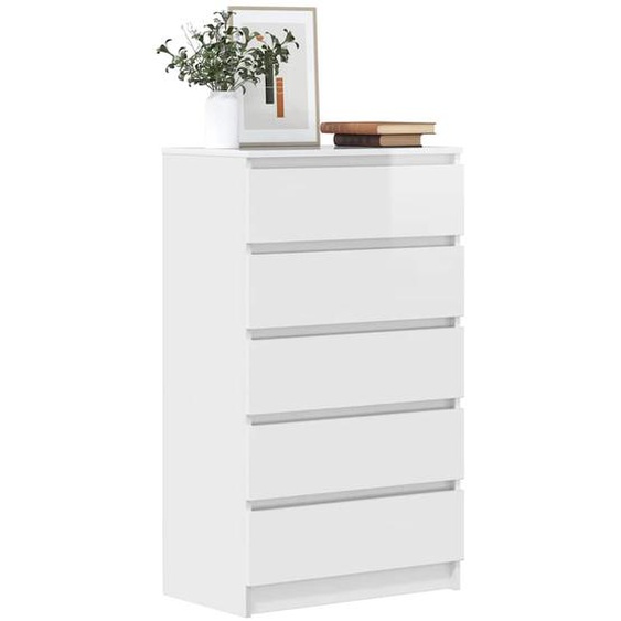 Commode Blanc brillant 60x36x103 cm Bois dingénierie