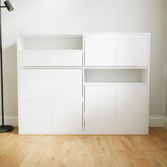 Commode - Blanc, moderne, raffinée, avec porte Blanc et tiroir Blanc - 151 x 118 x 34 cm
