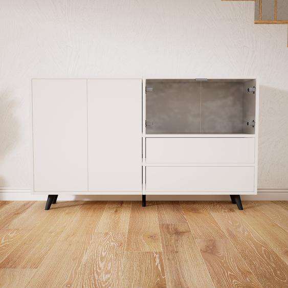 Commode - Blanc, moderne, raffinée, avec porte Verre clair transparent et tiroir Blanc - 151 x 91 x 34 cm
