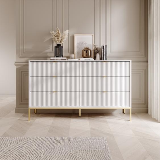 Commode blanche élégante avec piètement doré et tiroirs - 154X39X91 Cm