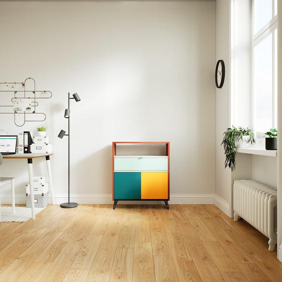 Commode - Bleu pétrole, moderne, raffinée, avec porte Bleu pétrole et tiroir Vert céladon - 77 x 91 x 34 cm