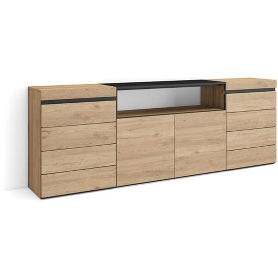 Commode, Buffet, Armoire, 214x35x75 cm, Chambre à coucher, Armoire à Tiroirs, Chêne