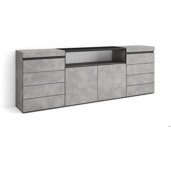 Commode, Buffet, Armoire, Meuble de Rangement, 214x35x75 cm, Chambre à coucher, pièce, Ciment, RF3431
