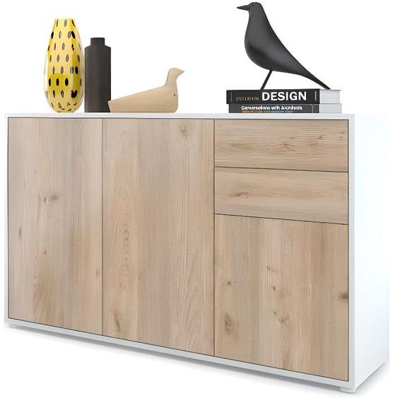 Commode Buffet Ben V3 - VLADON - Blanc mat - Chêne Nordique - Portes et tiroirs