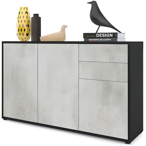 Commode Buffet Ben V3 - VLADON - Noir mat & Béton - 2 portes - 2 tiroirs