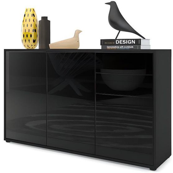 Commode Buffet Ben V3 - VLADON - Noir mat - Noir haute brillance - Bois - 36 cm - Scandinave - Moderne