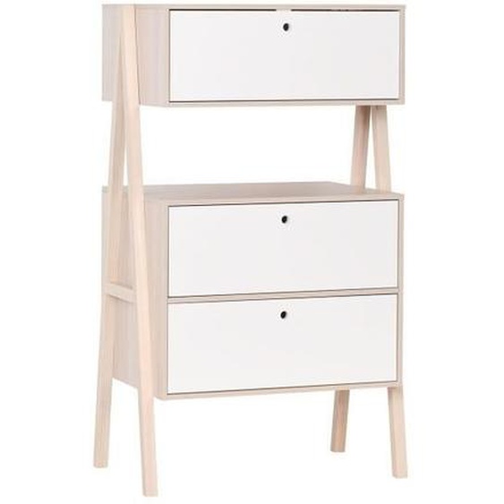 Commode - CALICOSY - Spot - 2 tiroirs - Porte abattante - Bois Acacia et Blanc
