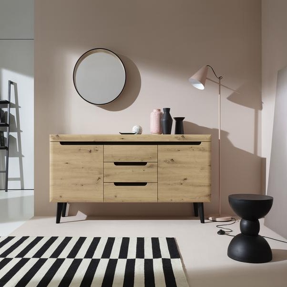 Commode Chêne Artisan 160X83 cm 3 tiroirs Moderne Plateau stratifié