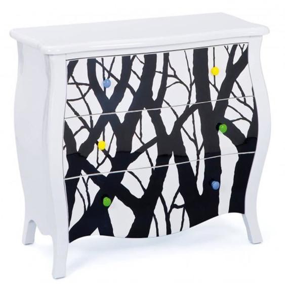 Commode coiffeuse rangement en noir et blanc - PEGANE - Vintage - Bois massif - 3 tiroirs - 94 x 43.2 x 76.8 cm