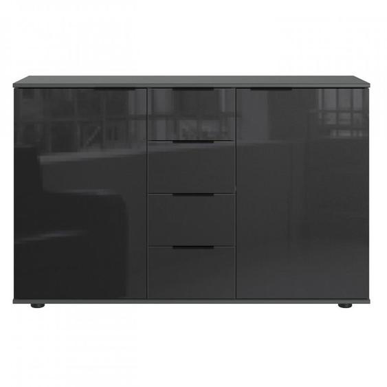 Commode combinée GRANA 4 tiroirs 2 portes coloris graphite façade verre noir
