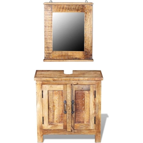 Meuble de salle de bain avec miroir Bois massif de manguier