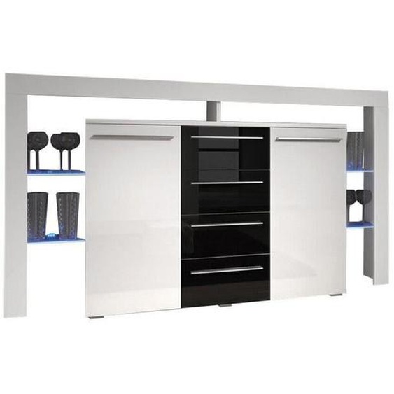 Commode de salon - Nashville 106 - Blanc - 2 portes - 4 tiroirs - LED