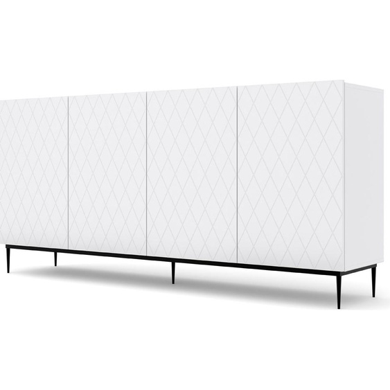 Commode DIUNA 4D 193 cm avec façadeReproductionée 4 portes Sideboard Highboard Armoire avec cadre, blanc mat