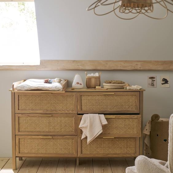 Commode double cannage ELLA avec 6 tiroirs, profondeur 42cm bois