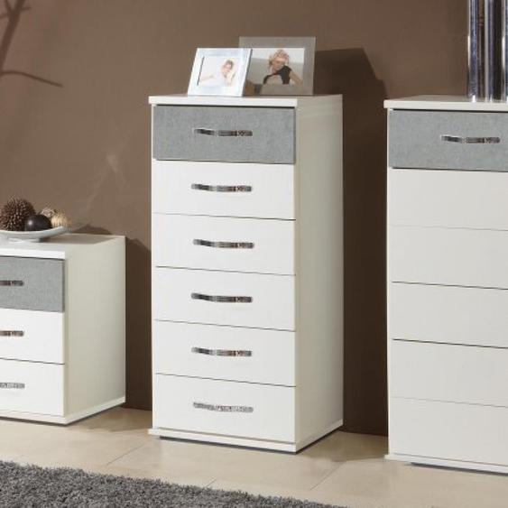 Commode DOUMO 6 tiroirs blanc, béton et chrome