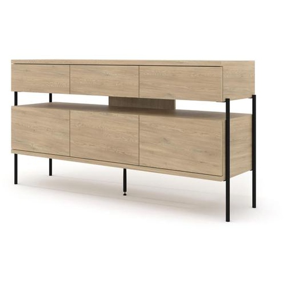 Commode DRAGONFLY 150 cm 3D3S CREMONA CHÊNE pieds métalliques noirs Sideboard tiroirs