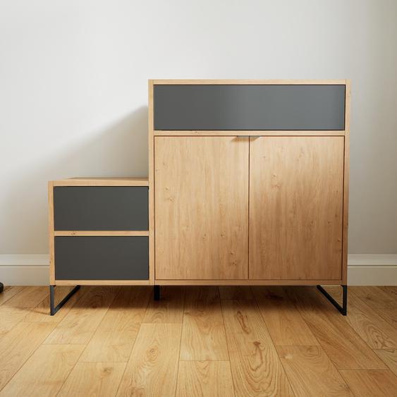 Commode - Effet chêne, moderne, raffinée, avec porte Effet chêne et tiroir Graphite - 115 x 91 x 47 cm